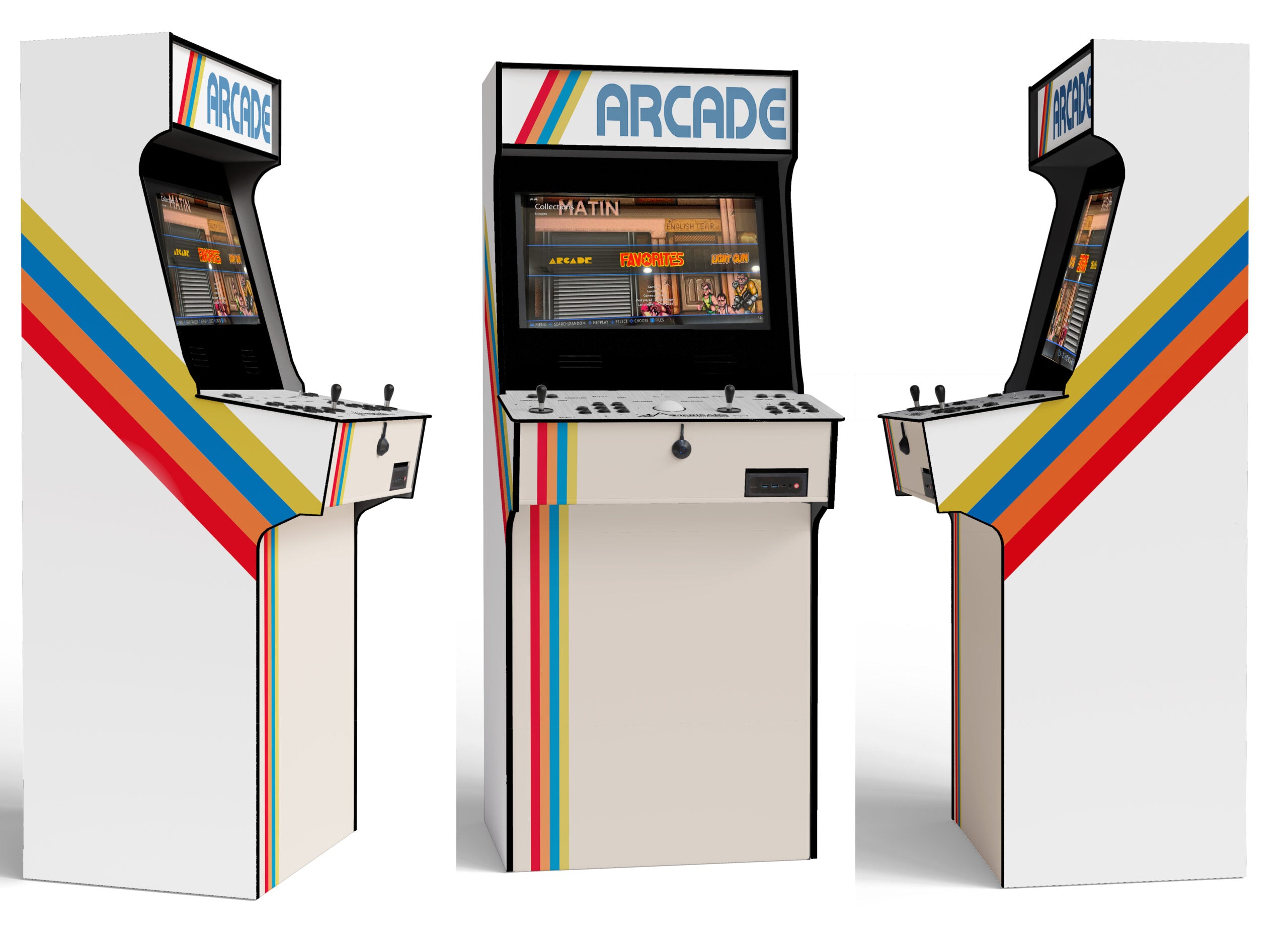American Gear Company two-player arcade cabinet with retro striped artwork